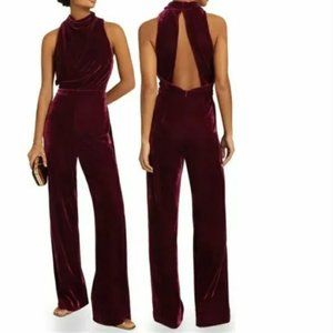 Reiss Joan Berry Velvet Halter Jumpsuit- Red- Open Back- Size 2